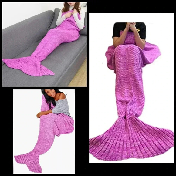 Pastel pink knitted Crochet Mermaid Tail Blanket - Picture 1 of 6